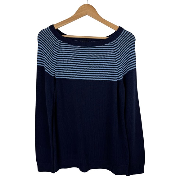 Talbots Striped Sweater Women's Large Blue‎ Boat Neck Pullover Knit Lambswool - Picture 1 of 7
